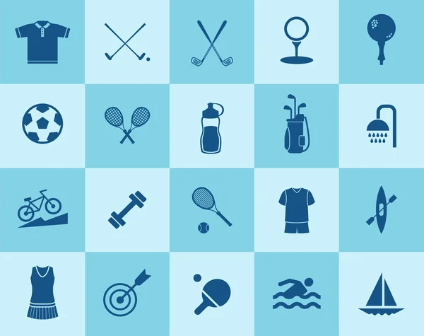 Conjunto de desporto de ícone. Ilustrações vetoriais com tênis, natação, futebol, golfe, dardos simbols . — Vetor de Stock