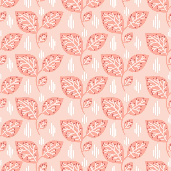 Modèle vectoriel sans couture sur la couleur rose avec des feuilles et une branche. Fond abstrait avec des éléments floraux. Design naturel . — Image vectorielle