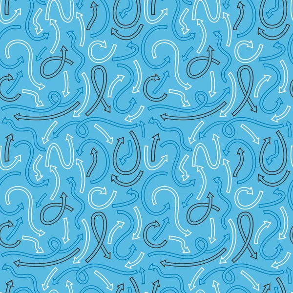 Seamless mönster med olika böjda pilar. Vektorillustration på blå bakgrund. — Stock vektor