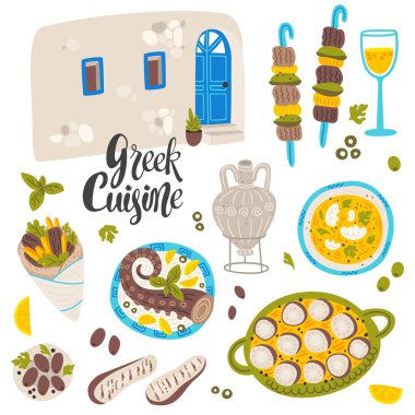 Akdeniz mutfağı düz pankart vektör şablonu. Yiyecek.