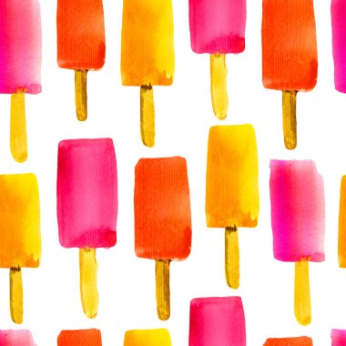 Buz pop ile İllüstrasyon. Bir sopa üzerinde dondurma ile renkli suluboya dikişsiz desen.