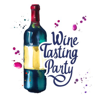 İçecek listesi için kroki tarzışişe ile Suluboya illüstrasyon. Alkollü içeceklerin yer verdiği poster. Tadım partisi. Tasarımınız için kaligrafi öğelerini fırçalayın. El yazısı mürekkep harfleri.