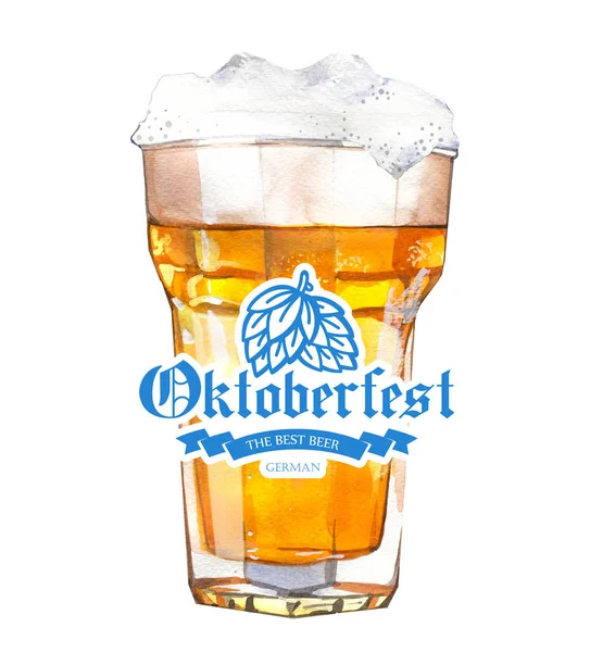 Oktoberfest. Bar için pitoresk tarzda bira cam ile Suluboya illüstrasyon. Kutlama için içki menüsü. Bira parti afişi. — Stok fotoğraf