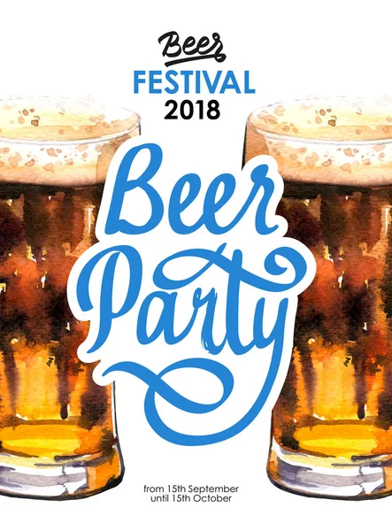 Bier partij poster. Aquarel illustratie met glas stout in pittoreske stijl voor bar. Drink menu voor viering. Oktoberfest. — Stockfoto