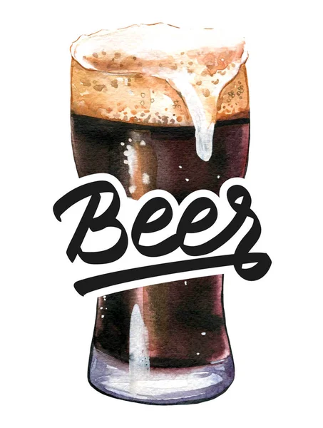 Oktoberfest. Ilustração aquarela com vidro de robusto em estilo pitoresco para bar. Menu de bebidas para comemorar. Cartaz de cerveja. — Fotografia de Stock