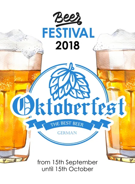 Oktoberfest. Ilustração aquarela com vidro de cerveja em estilo pitoresco para bar. Menu de bebidas para comemorar. Cartaz da festa de cerveja . — Fotografia de Stock