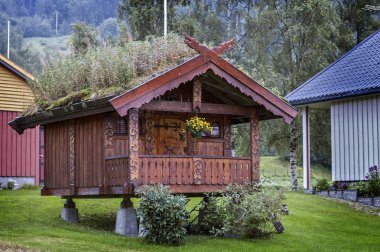 Norveç, Neroyfiord. Ahşap banyo .
