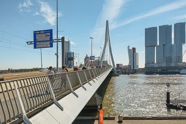 鹿特丹伊拉兹马斯桥、 建筑塔桥南和鹿特丹右边. — 图库照片