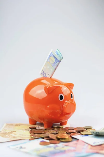 Piggy bank in een geld-weide. — Stockfoto