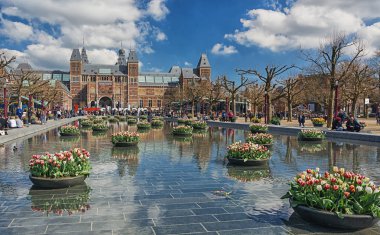Amsterdam'da Lale Festivali sırasında Lale havuzda yetiştiricilerinin dolu