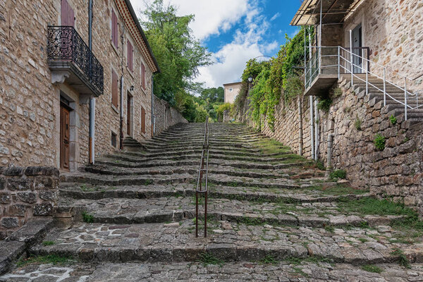 Old staircase in the town of Largentiere in the Ardeche region of France