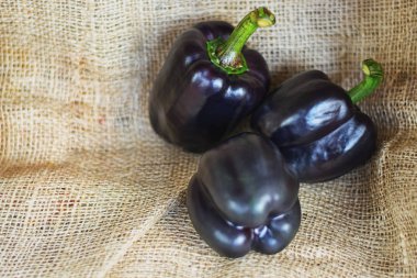 Jüt üzerinde üç siyah kırmızı biber teki