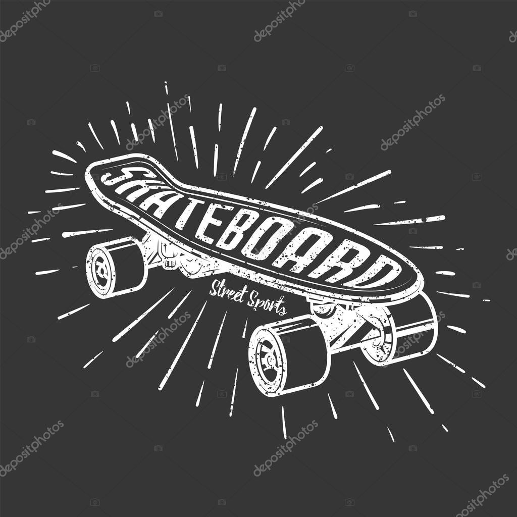 Original vector illustration. Skateboard drawn in chalk