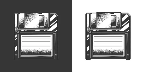 오리지널 모노크롬 일러스트레이션은 빈티지 스타일로 수있는 미디어 플로피 — 스톡 벡터