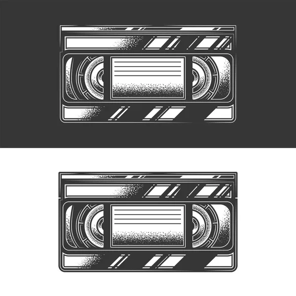 Ilustración Original Del Vector Monocromo Cinta Vídeo Vhs Antigua Estilo — Vector de stock