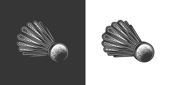 原始单色矢量插图 老式风格的白色羽毛球饰物 Shuttlecock — 图库矢量图片