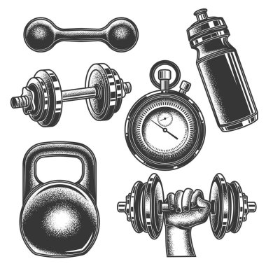 Orijinal monokrom vektör sporları klasik tarzda ayarlanmış. Sağlıklı yaşam tarzı.