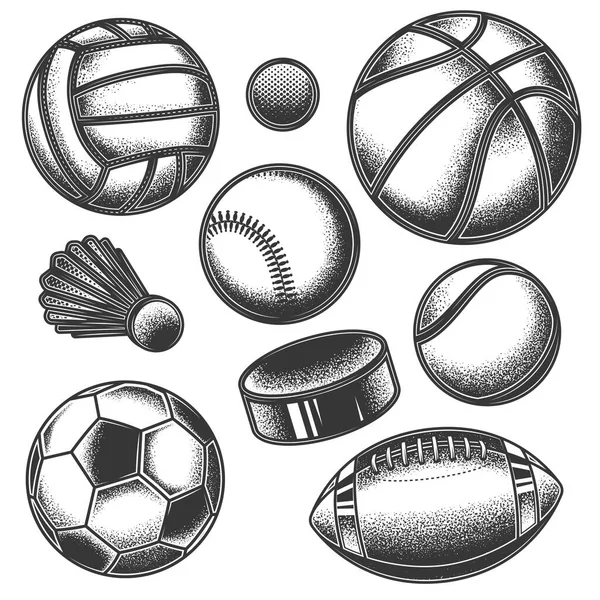 Orijinal tek renkli spor vektör seti. Beyzbol, Voleybol, Hokey, Badminton, Basketbol, Amerikan futbolu, Futbol, Tenis.