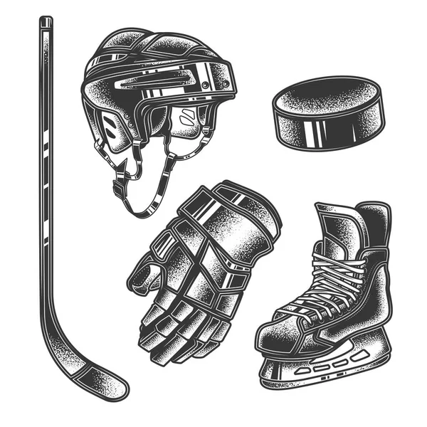 Original Monochromes Sport Vektor Hockey Set Vintage Stil — Stockvektor