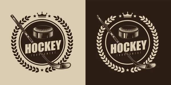 Original Vektor Retro Sportabzeichen Hockeyschläger Auf Dem Hintergrund Des Pucks — Stockvektor