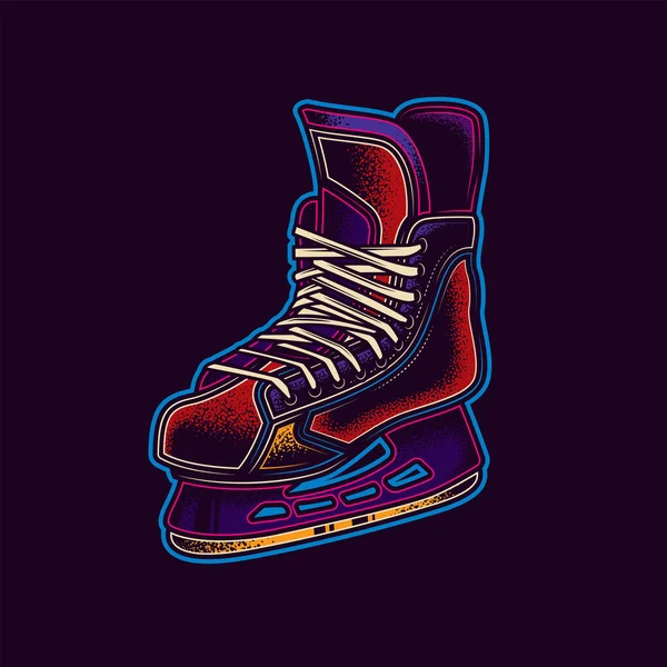 Illustrazione Vettoriale Originale Stile Neon Pattini Hockey — Vettoriale Stock