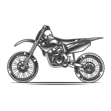 Orijinal monokrom vektör illüstrasyonu retro tarzında. Motokros için motosiklet.