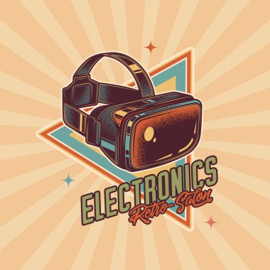 Parmak izi tişörtünün vektör tasarımı. 80 yıllık nostalji. Sanal gerçeklik gözlükleri.