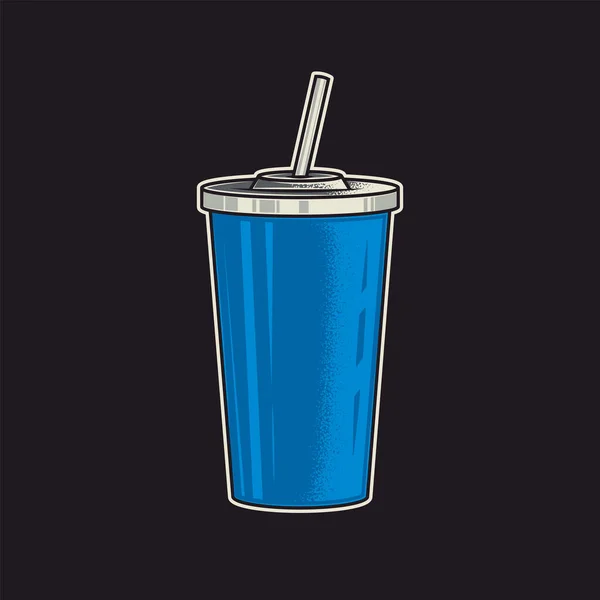 Illustration Vectorielle Originale Une Tasse Soda Plastique Bleu Avec Couvercle — Image vectorielle