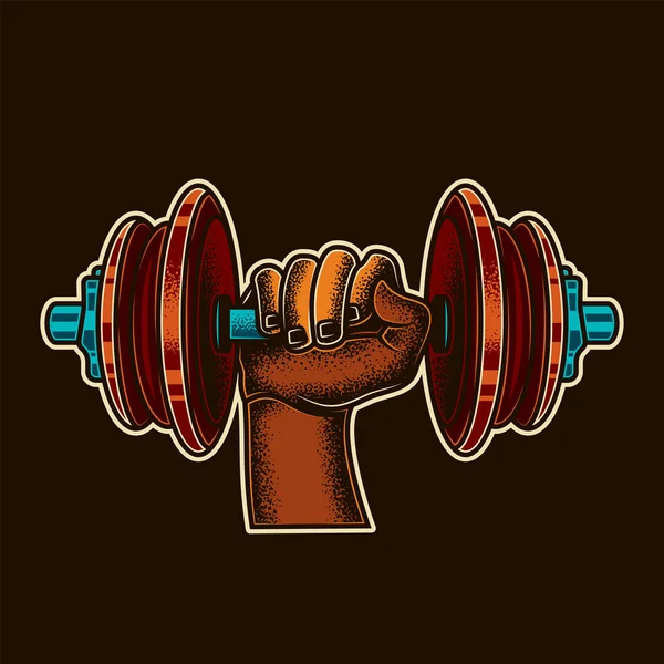 Illustrazione Vettore Originale Dumbbell Team Mano Stile Vintage — Vettoriale Stock