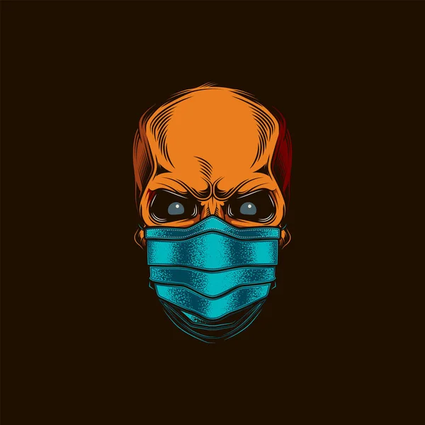 Tıbbi Maskeli Bir Insan Kafatasının Retro Stili Ile Orijinal Vektör — Stok Vektör