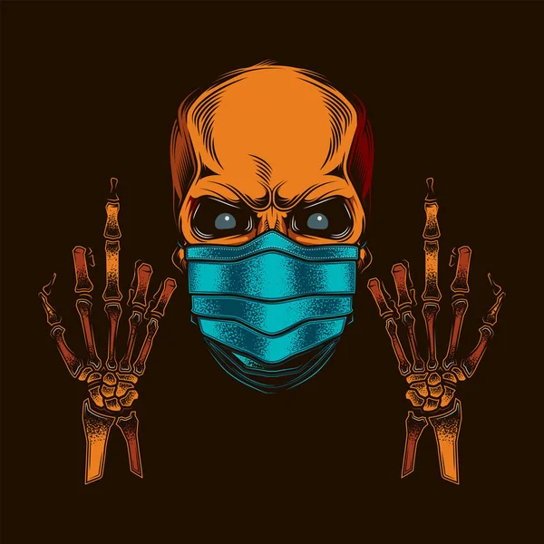 Ilustrasi Vektor Asli Dalam Gaya Vintage Tengkorak Dengan Mata Masker Stok Vektor
