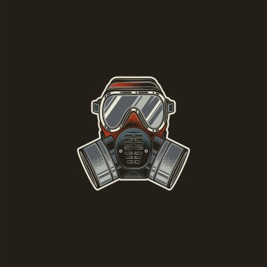 Koruyucu cam ve filtreli kimyasal gaz maskeli solunum cihazı. Orijinal vektör illüstrasyonu, geçmişe dönük simge.