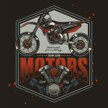 Orijinal vektör etiketi klasik tarzda. Motokros için motosiklet.
