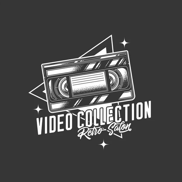 Original Emblema Retro Vector Monocromo Una Vieja Cinta Video Vhs — Vector de stock