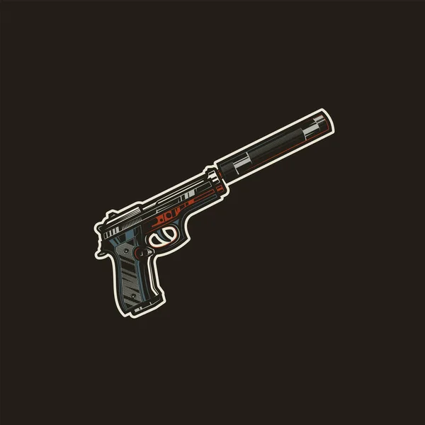 Pistolet Avec Silencieux Illustration Vectorielle Originale Icône Dans Style Rétro — Image vectorielle