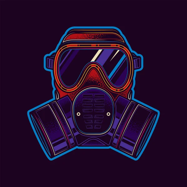 Originale Vektorillustration Neon Stil Atemschutzmaske Mit Schutzglas Und Filtern Vintage — Stockvektor