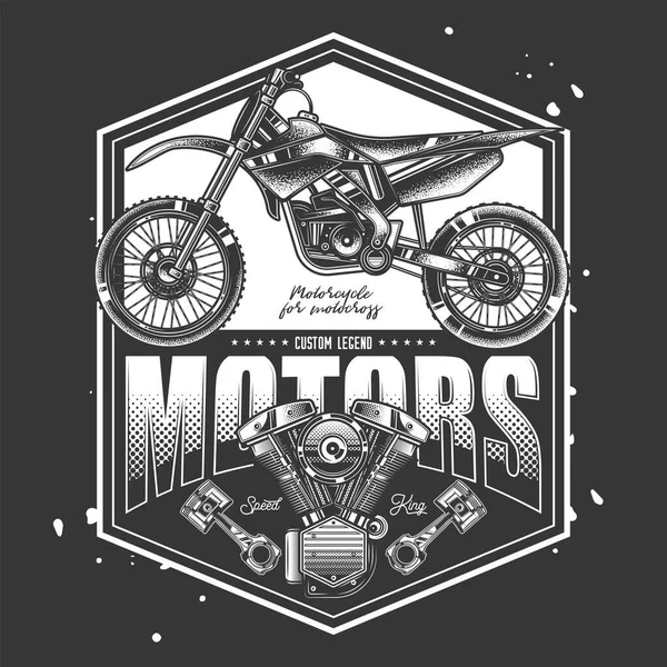Original Monochrome Vector Label Vintage Style Motorcycle Motocross — Stock Vector