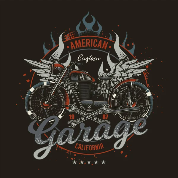 Emblema Vectorial Original Estilo Vintage Moto Americano Personalizado Con Alas — Vector de stock