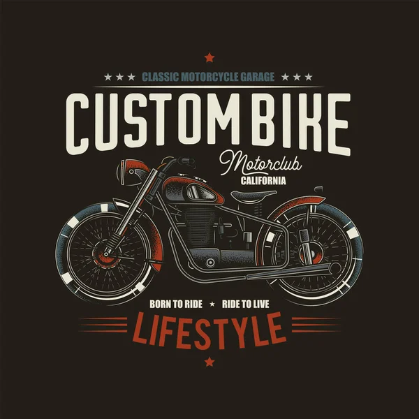 Original Vector Illustration Retro Style American Motorcycle Custom Made Shirt — Stock Vector