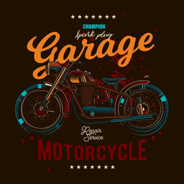 レトロなスタイルの元のベクトルイラスト 古いバイクのイラスト付きTシャツやポスターデザイン — ストックベクタ