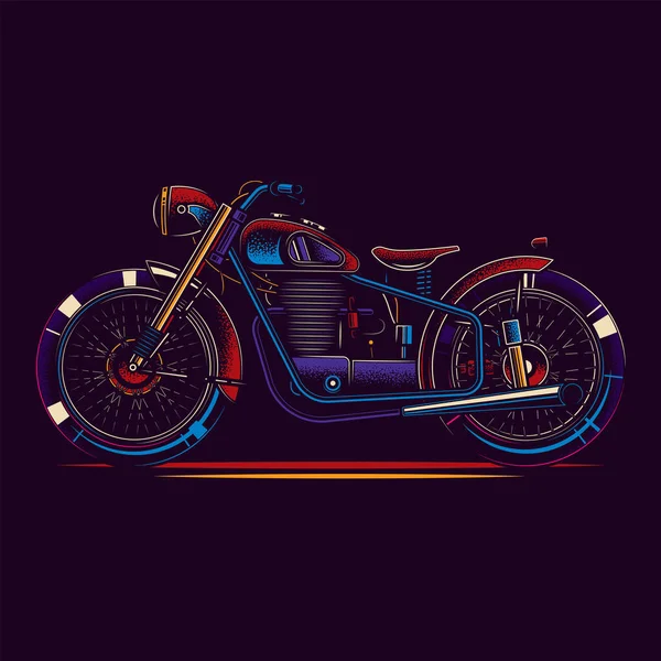 Ilustrasi Vektor Asli Dalam Gaya Neon Tradisi Sepeda Motor Amerika - Stok Vektor