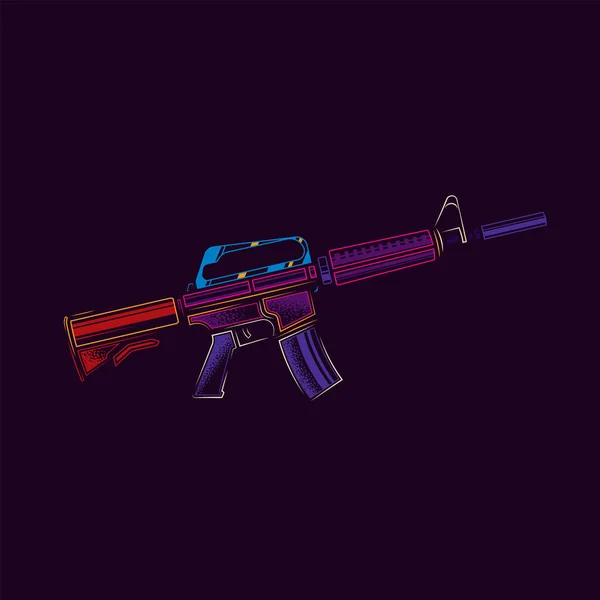 Ilustración Vectorial Original Estilo Neón Armas Automáticas — Archivo Imágenes Vectoriales