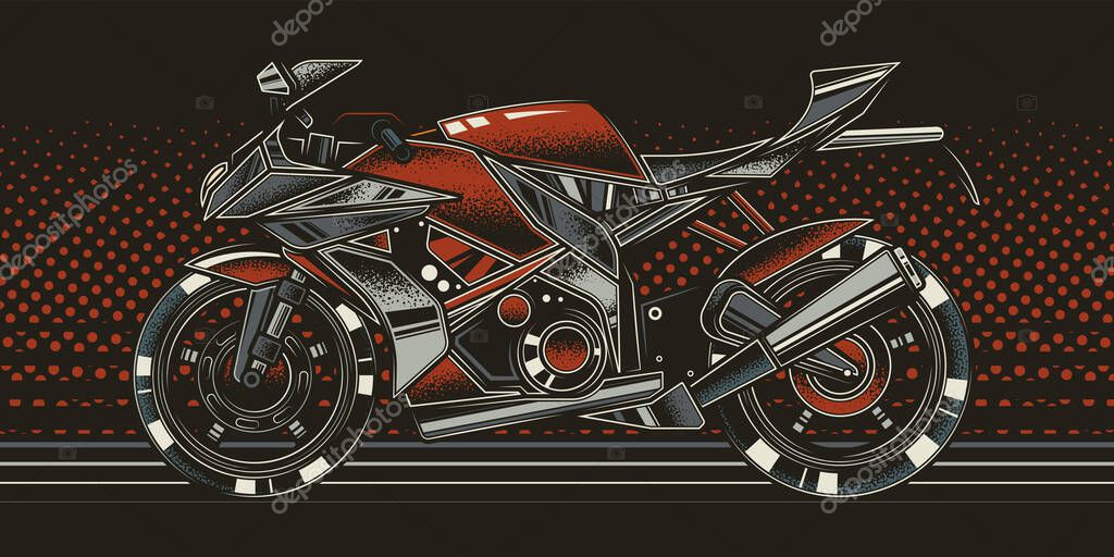 Original vector illustration. The fastest motorcycle. Superbike on a bright background in the style of 80-90's