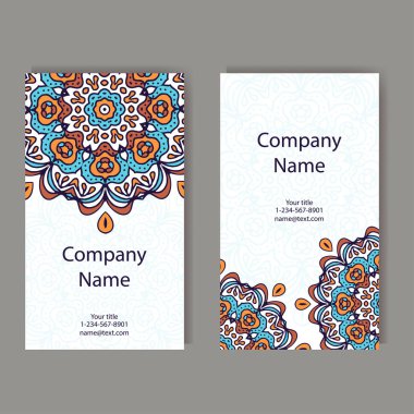 İş kartları koleksiyonu. Süsleme için tasarım dantel mandala ile. Vektör arka plan. Hint, Arap, Islam motifleri.