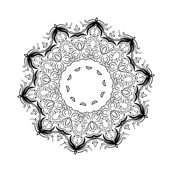 Mandala rotonda in vettore. Modello grafico per il tuo design. Decorativo ornamento retrò. Sfondo disegnato a mano con fiori . — Vettoriale Stock