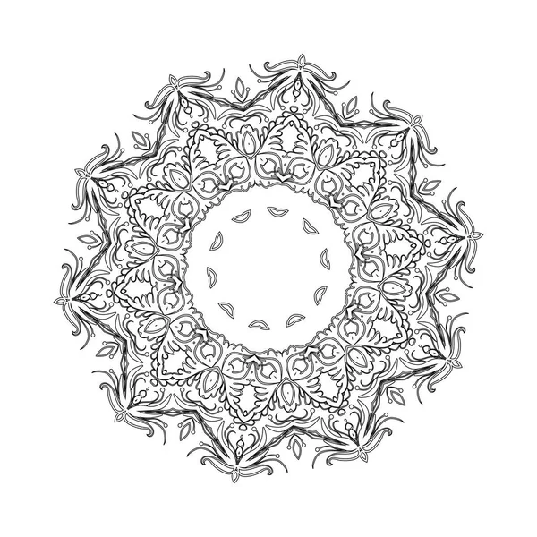 Mandala rotonda in vettore. Modello grafico per il tuo design. Decorativo ornamento retrò. Sfondo disegnato a mano con fiori . — Vettoriale Stock