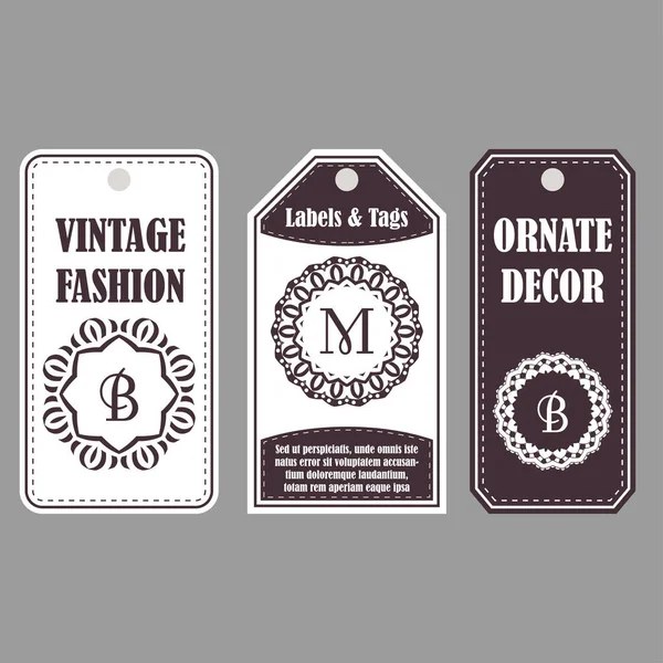 Διακόσμηση Ανατολής με μονογράμματα. Vintage σετ διακοσμητικών ετικέτες. Πρότυπο ετικετών για κάρτες. — Διανυσματικό Αρχείο
