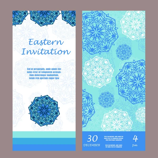 Carte rétro dessinée à la main avec mandala. Fond vintage avec place pour le texte. Peut être utilisé pour invitation, bannière, autres cartes. Cartes d'invitation de Noël pour votre design — Image vectorielle