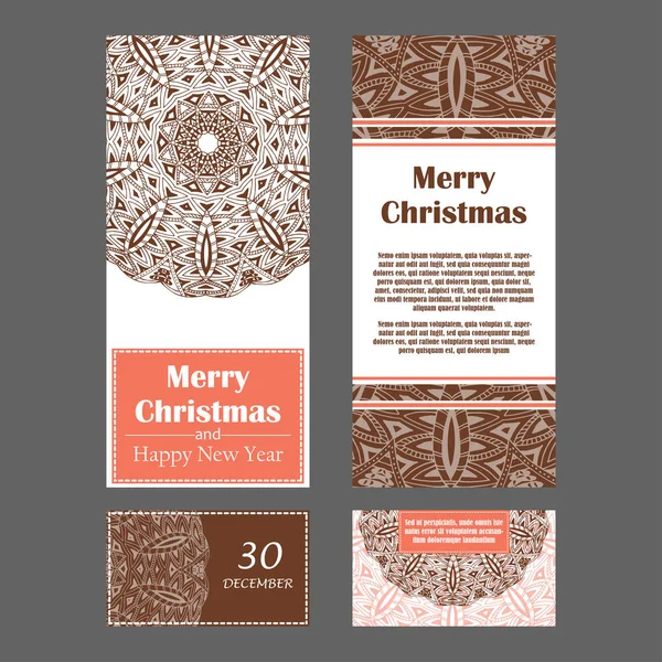 Weihnachtseinladungskarten für Ihr Design. Retro handgezeichnete Karte mit Mandala. Vintage Hintergrund mit Platz für Text. kann für Einladungen, Banner, andere Karten verwendet werden. — Stockvektor