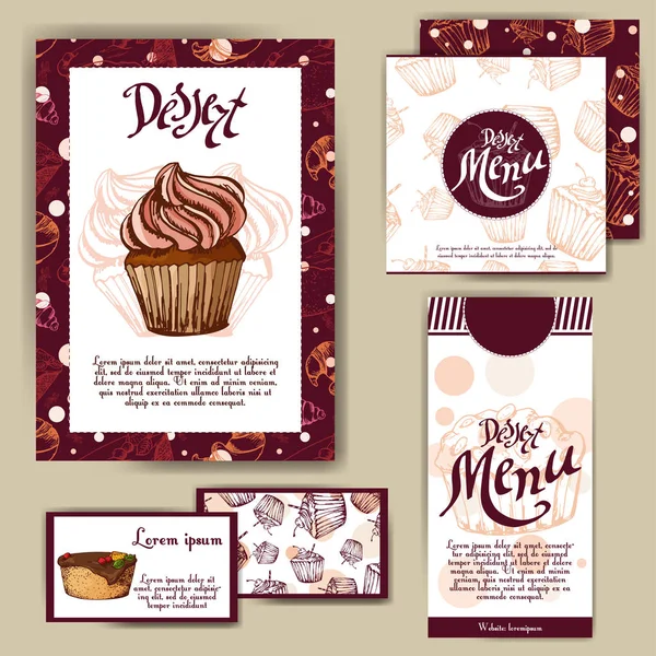 Vector template with hand drawn sketch bakery. Dessert menu design for reataurant or cafe. Cards with sweet bakery illustration. — Stock Vector